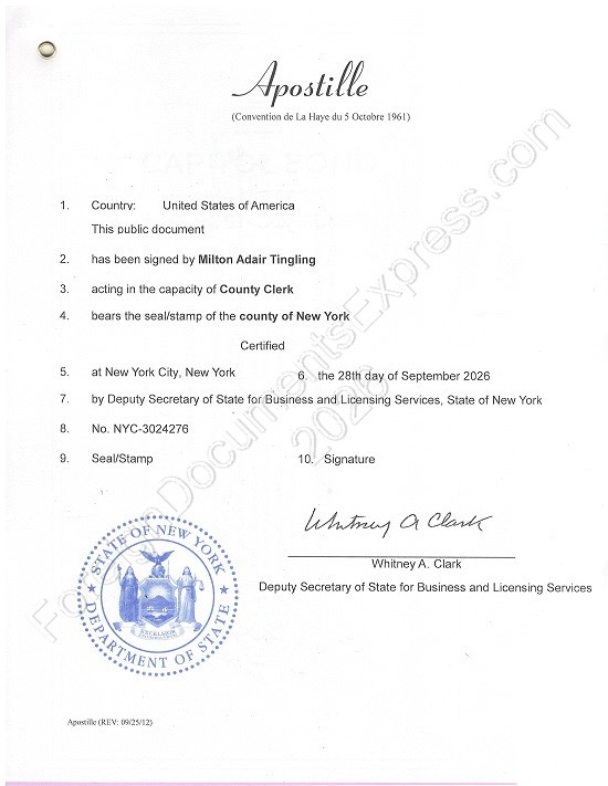 New York Hague apostille 2026 Hague apostille from New York